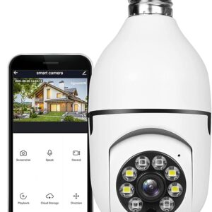 ECHNOVIEW Light Bulb Security Camera, Home WiFi 360 Degree Pan